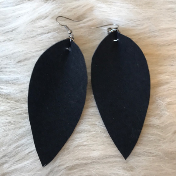 Black Genuine Leather Earrings - Picture 2 of 6
